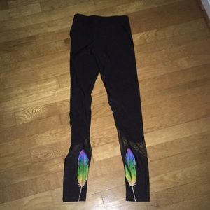rainbow feather leggings with mesh